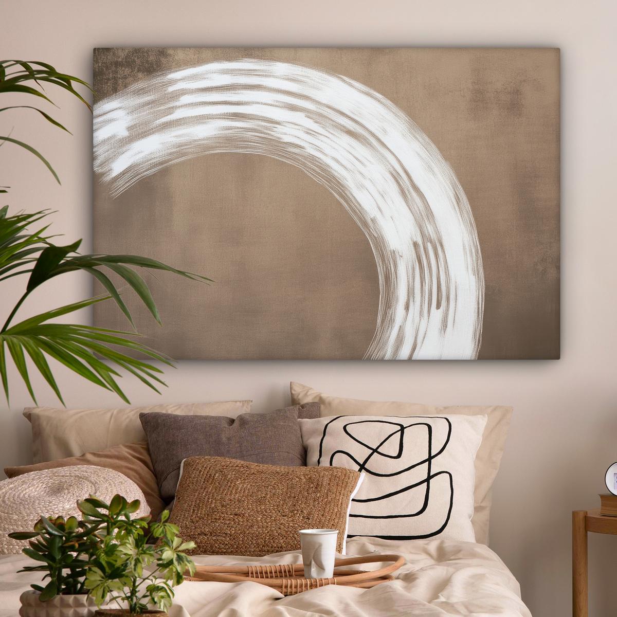 LEINWANDBILD Farbe - Braun - Japandi Wohnzimmer Groß 120x80 cm - Kupferfarben, Textil (120/80cm) - MuchoWow