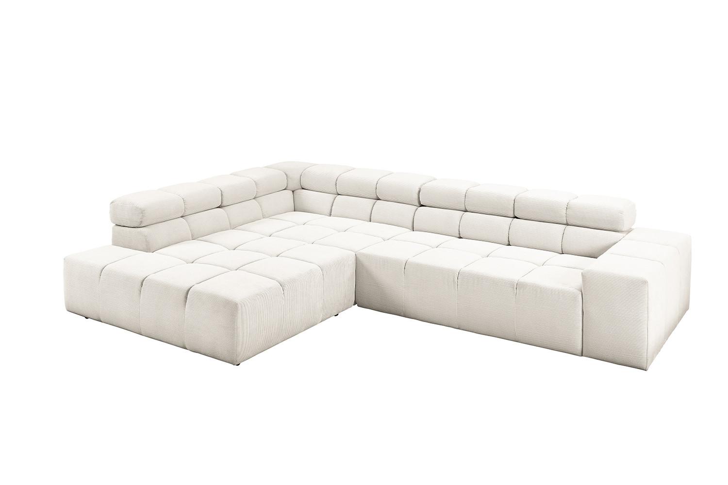 ECKSOFA MIT MOTORISCHEM SITZVORZUG NEVADA Weiß Cord Relaxfunktion - Schwarz/Weiß, Kunststoff/Textil (319/215cm) - KAWOLA