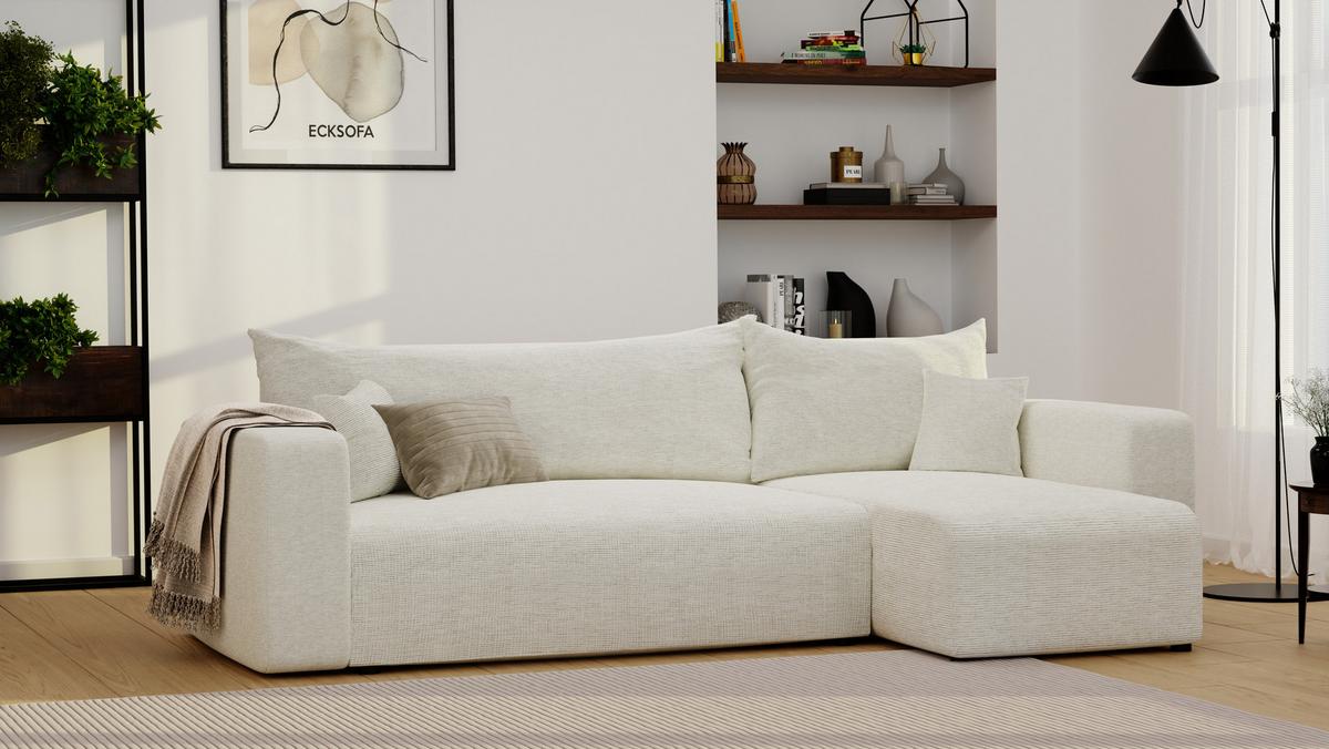 ECKSOFA Beige Webstoff mit Bettkasten - Naturfarben, Textil (248/145cm) - Idohome
