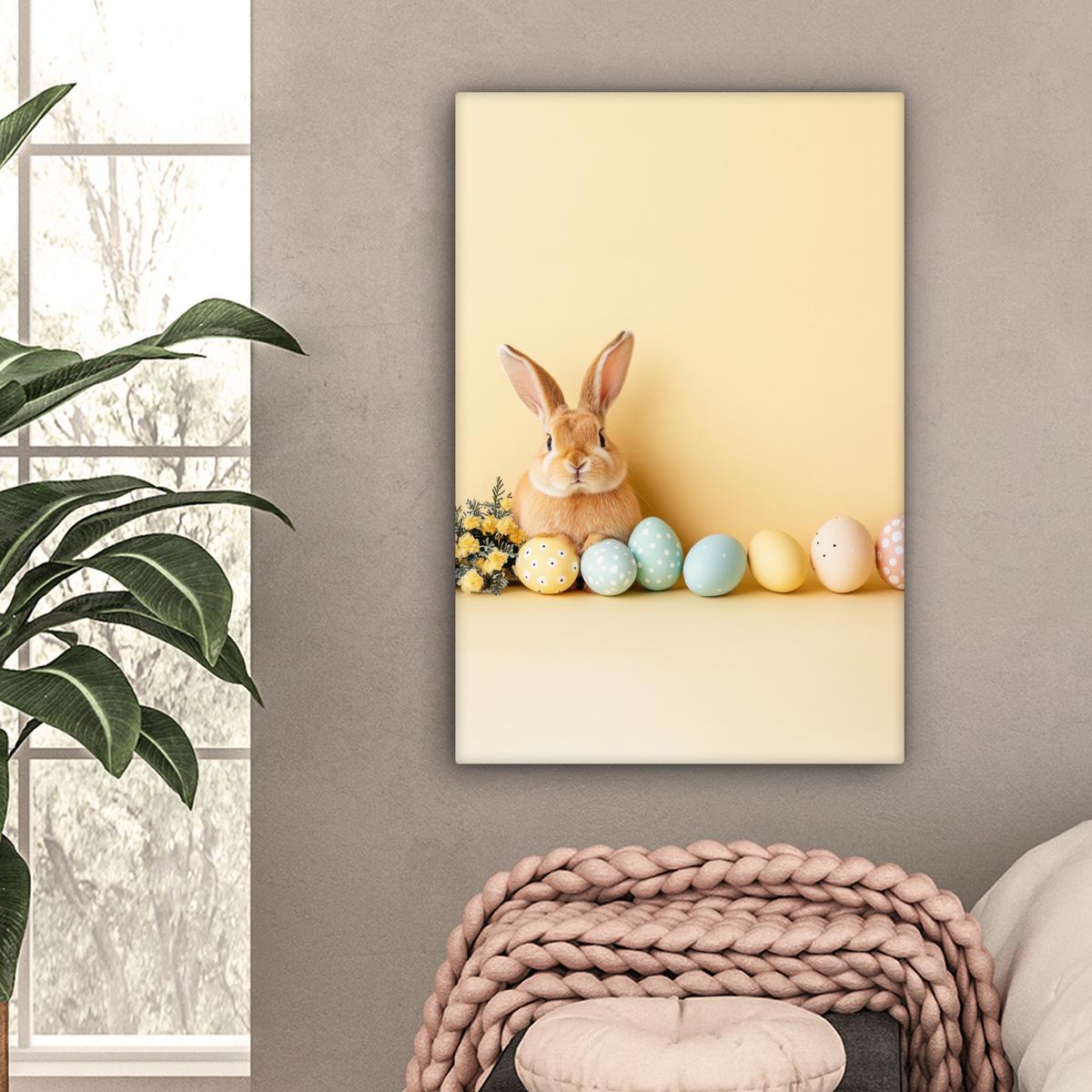 LEINWANDBILD Eier - Kaninchen - Pastellfarbtöne Wanddeko 40x60 cm - Hellgelb, Textil (40/60cm) - MuchoWow