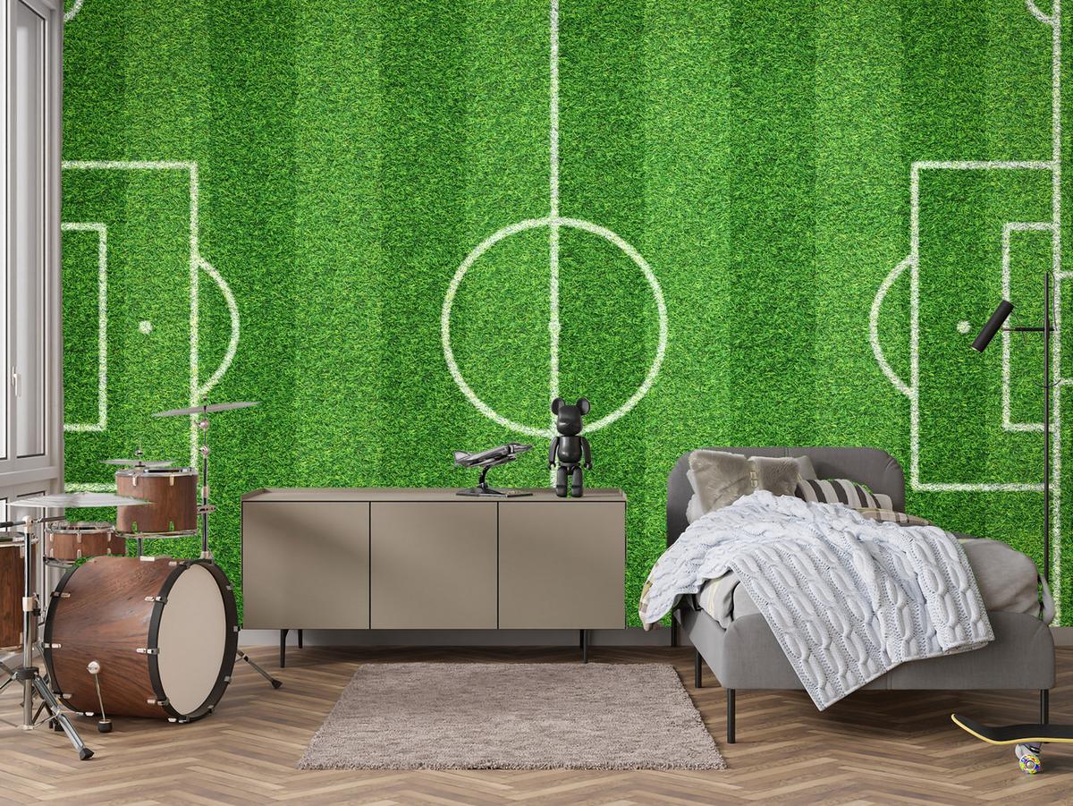 FOTOTAPETE für Jugendzimmer Stadion Vogelperspektive Rasen Feld 250x175 - Weiß/Grün, Papier (250/175cm) - Muralo