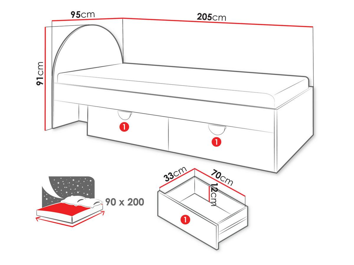 JUGENDBETT Lexi 13 L / P - Eichefarben/Rosa, Holzwerkstoff/Kunststoff (90/200cm) - MIRJAN24