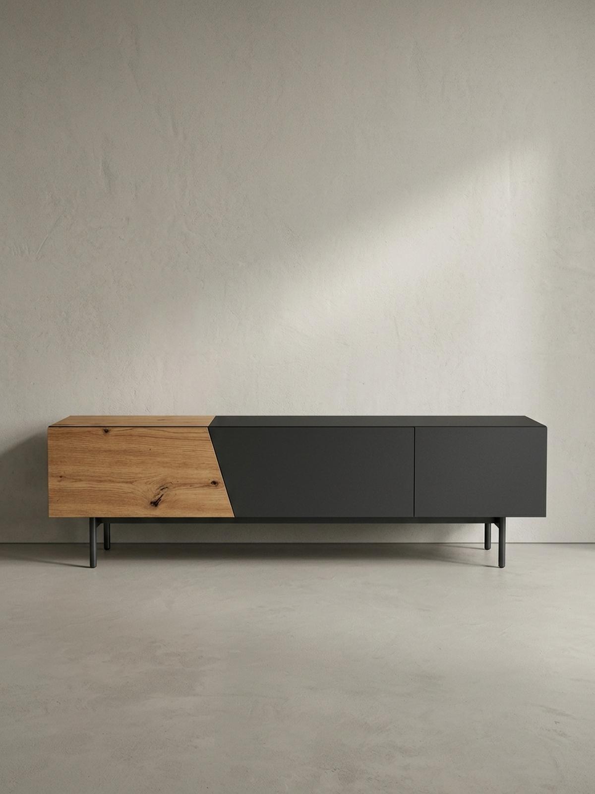 TV-LOWBOARD mit Eiche-Dekor, Türen und Schublade, modern, Braun-Schwarz 150x40x40 cm - Schwarz/Braun, Holzwerkstoff/Metall (150/40/40cm) - KADIMA DESIGN