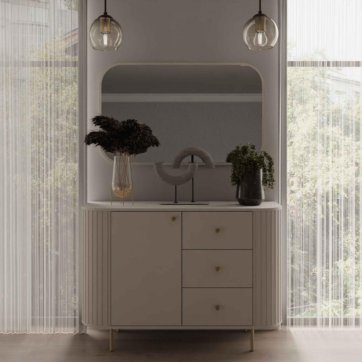 KOMMODE BOLLA 123/85,4/42,3cm mit 3 Schubladen 1 Türen Beige - Beige, Holzwerkstoff (123/85.4/42.3cm) - MASSENO
