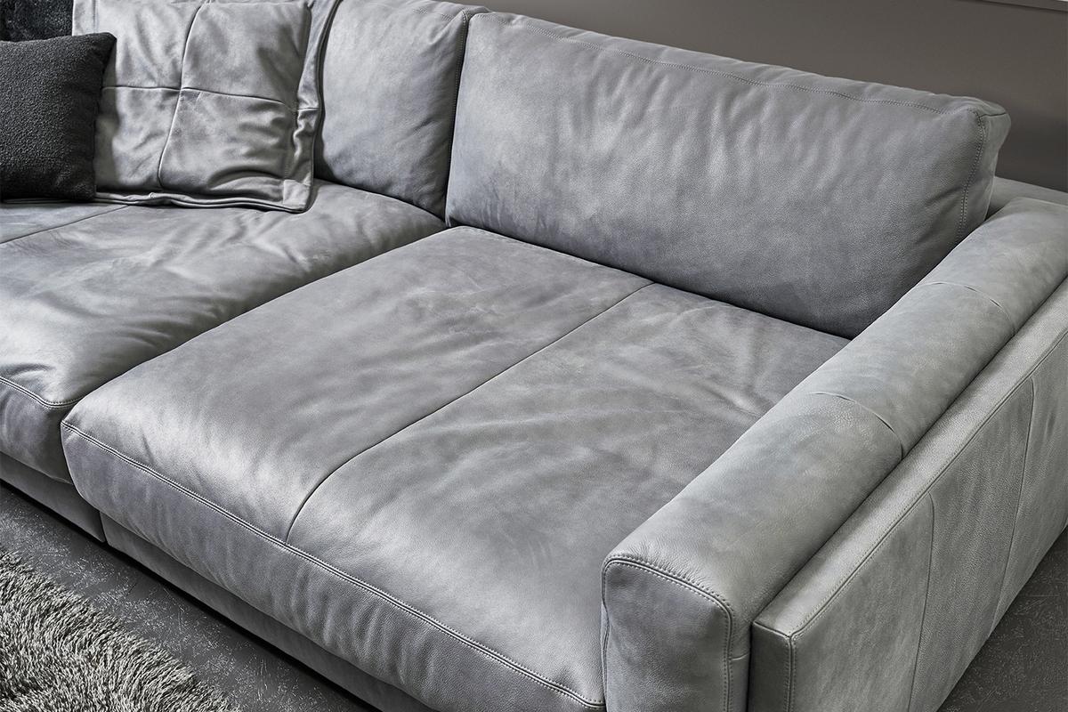 BIG SOFA RAINA Grau Leder - Schwarz/Grau, Leder/Kunststoff (254/85/150cm) - KAWOLA
