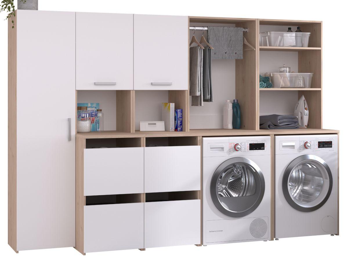 WASCHMASCHINENSCHRANK weiß, Eiche Jackson, Umbauschrank Set 4-teilig 268 cm mit viel Stauraum - Eichefarben/Silberfarben, Holzwerkstoff/Kunststoff (268/184/67cm) - Parisot Meuble