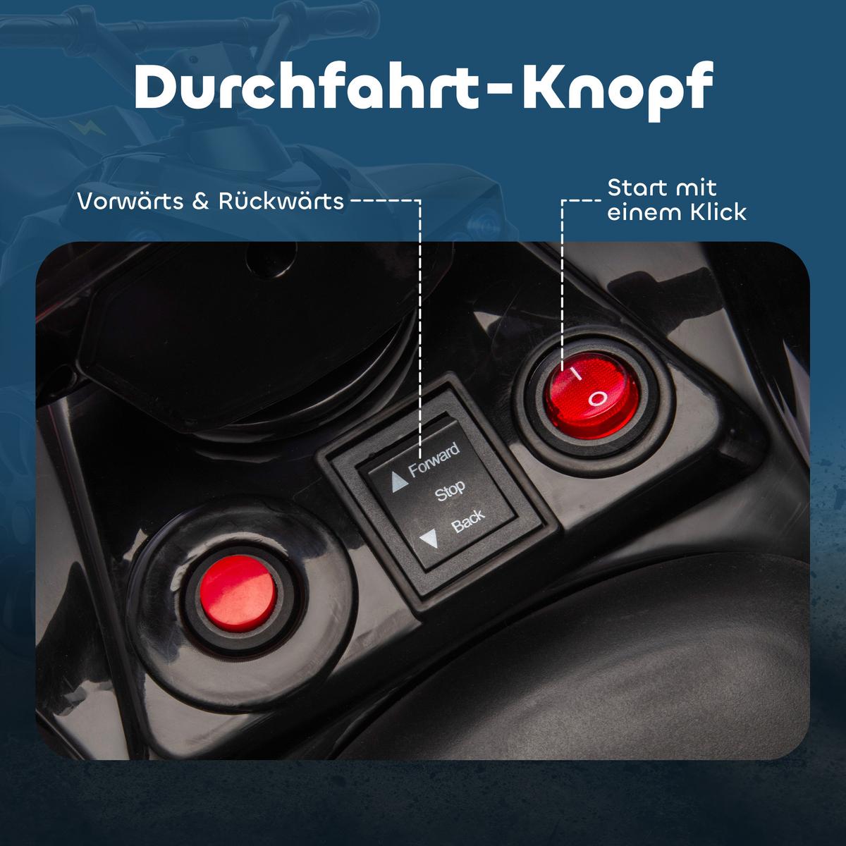 KINDER-ELEKTROQUAD 6V Kinderquad mit Vorwärts-, Rückwärtsfunktion, Musik - Schwarz, Metall (70/42/45cm) - AIYAPLAY