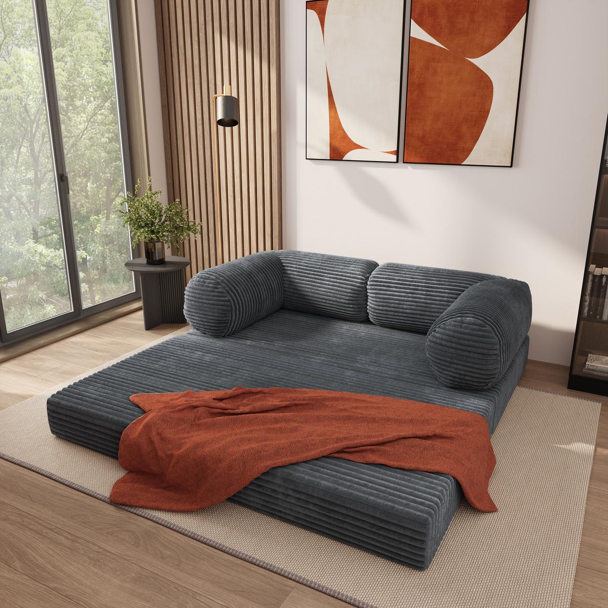 BETTSOFA ALVIO aus Schaumstoff Kordstoff Grau Schlaffunktion - Dunkelgrau, Textil (170/68/80cm) - MASSENO