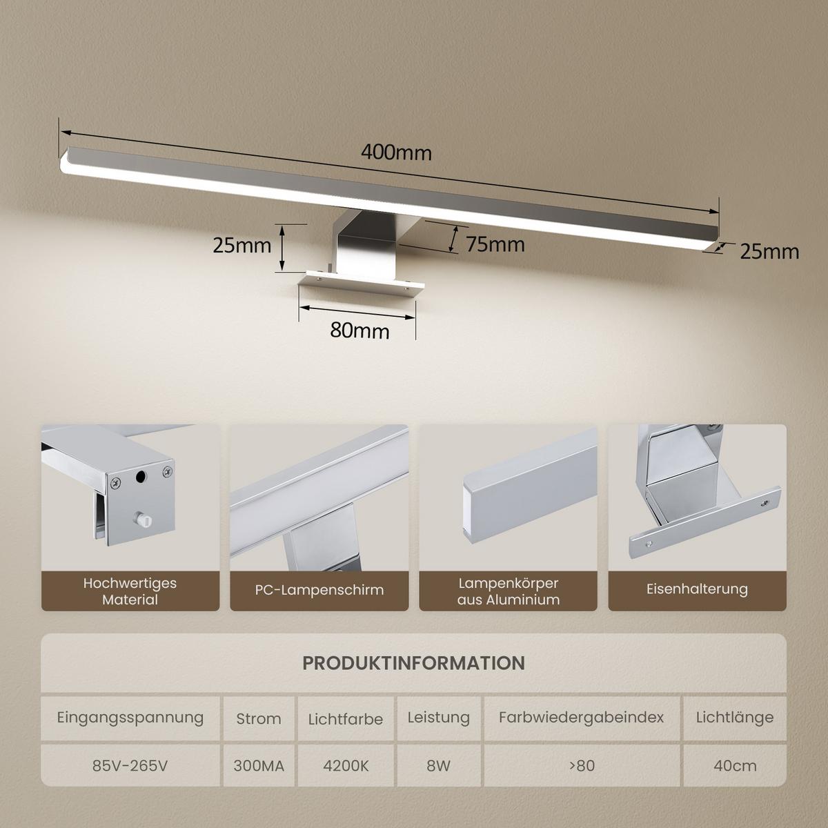 SPIEGELLEUCHTE LED Weiß 6000K 40/10,5 cm - Weiß, Kunststoff (4/40/10.5cm) - EMKE