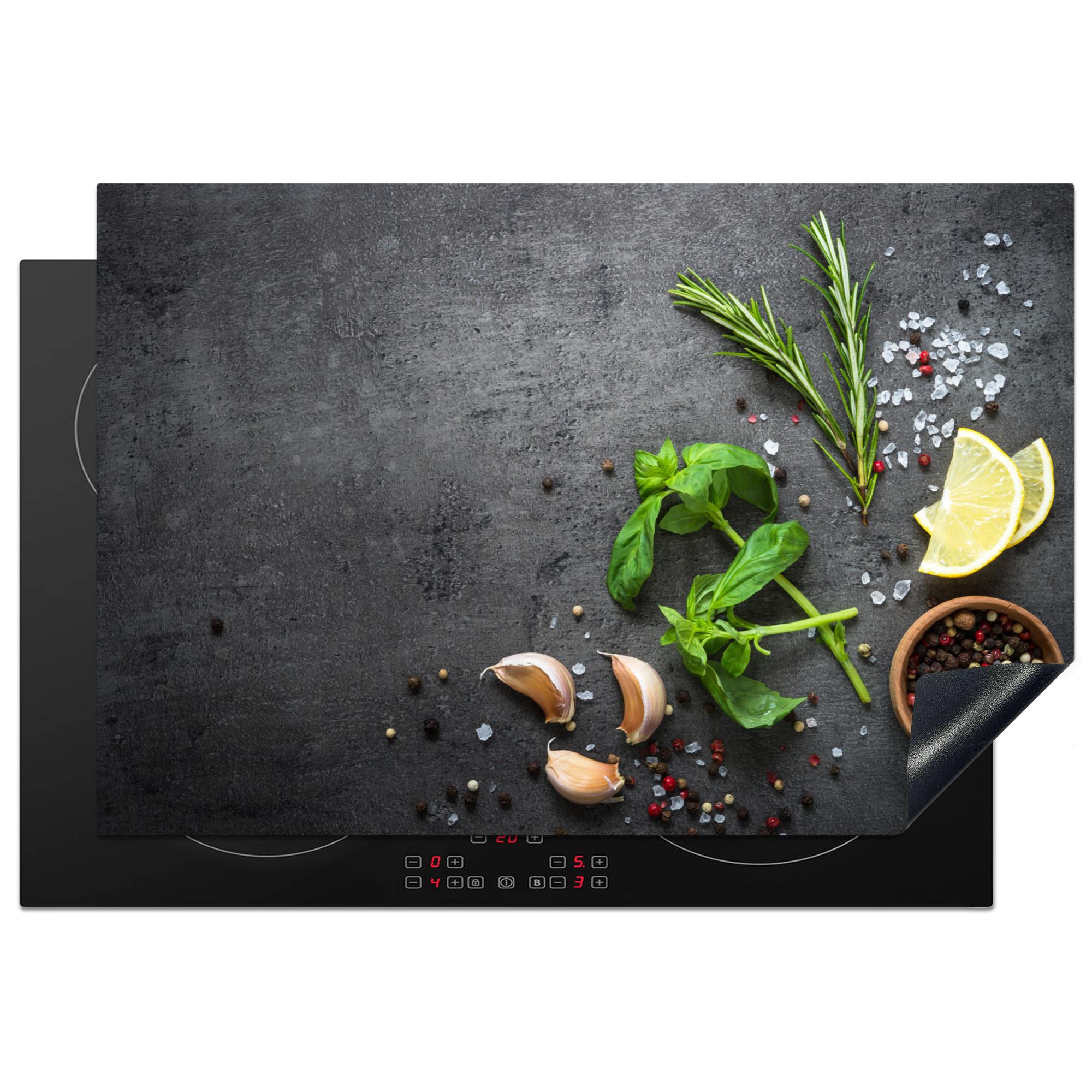 HERDABDECKPLATTE Limette - Kräuter - Gewürze - Grün - Grau - Beton Induktionsmatte 77x51 cm - Grün, Kunststoff (77/51/0.2cm) - MuchoWow