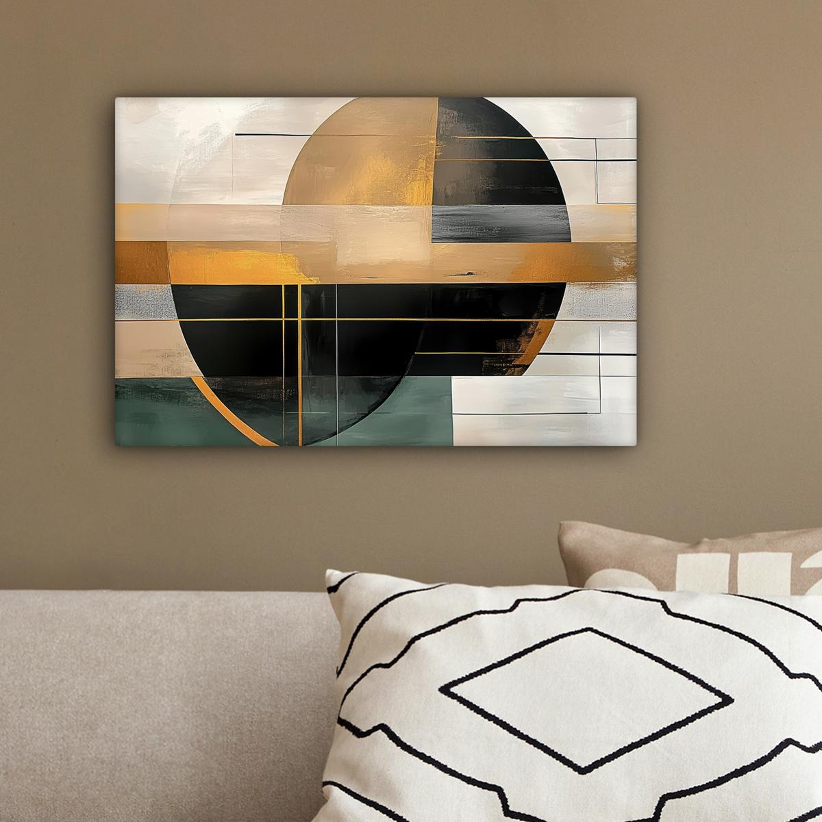 LEINWANDBILD Abstrakt - Gold - Bronze - Grün - Formen - Modern Deko Schlafzimmer 30x20 cm - Multicolor, Textil (30/20cm) - MuchoWow