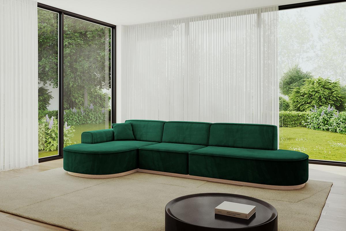 ECKSOFA Ottomane Links MARI-L2-v1 - 328x171x83 cm Grün Velours - Grün, Holzwerkstoff/Textil (328/171cm) - ALTDECOR