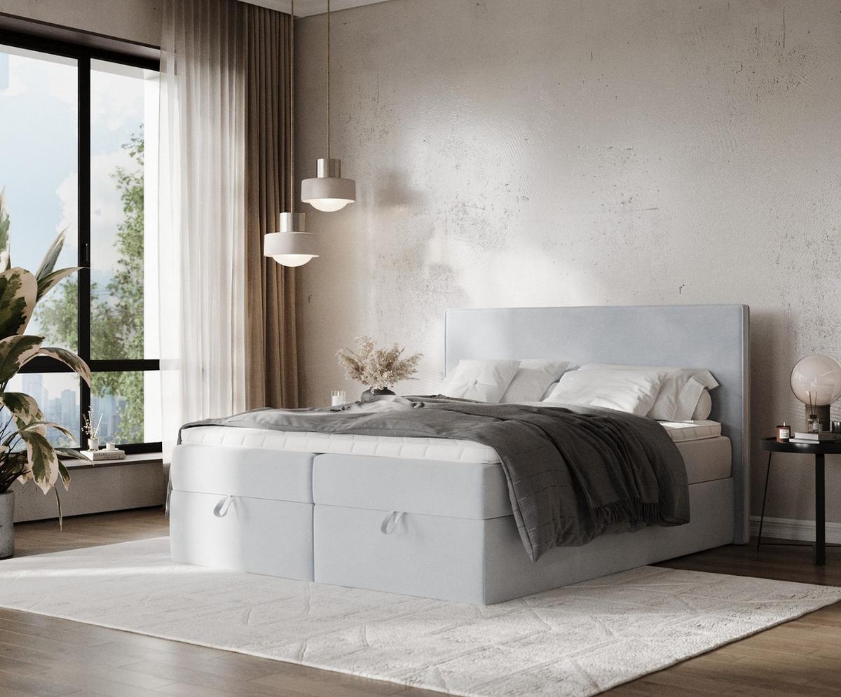 BOXBETT Velma 140/200 cm Hellgrau im Paros Stoff - Hellgrau/Schwarz, Holz/Holzwerkstoff (140/200cm) - AltaBeds