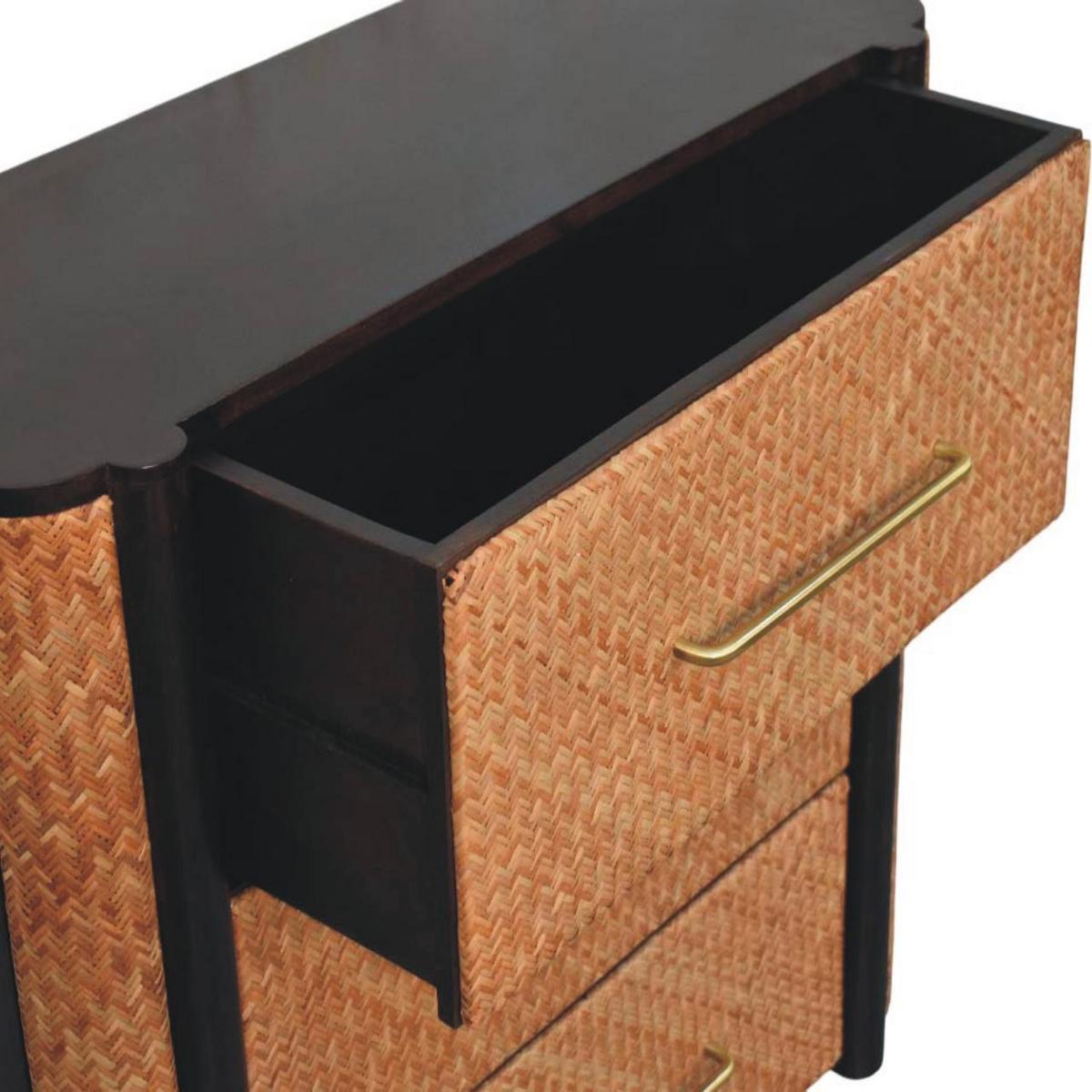KOMMODE mit edlem Samtbezug in Mokka-Finish, 3 Schubladen, dunkelbraun. - Dunkelbraun, Holz (90/86/40cm) - Artisan Furniture