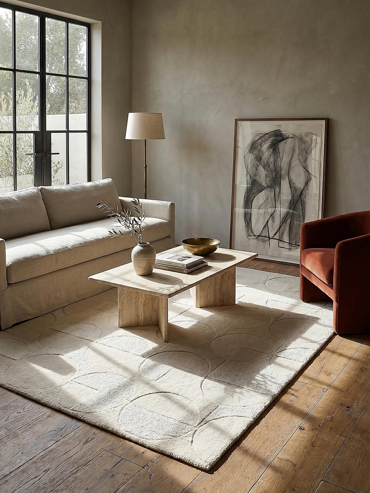 WOLLTEPPICH DEBEN, geometrisch, aus Wolle, Elfenbein, 60 x 230 cm - Champagner, Textil (230/60cm) - KADIMA DESIGN