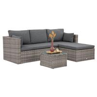 GARTENSET Sevilla, aus Technorattan, Ecksofa mit Couchtisch, Grau - Grau, Kunststoff - Beautysofa