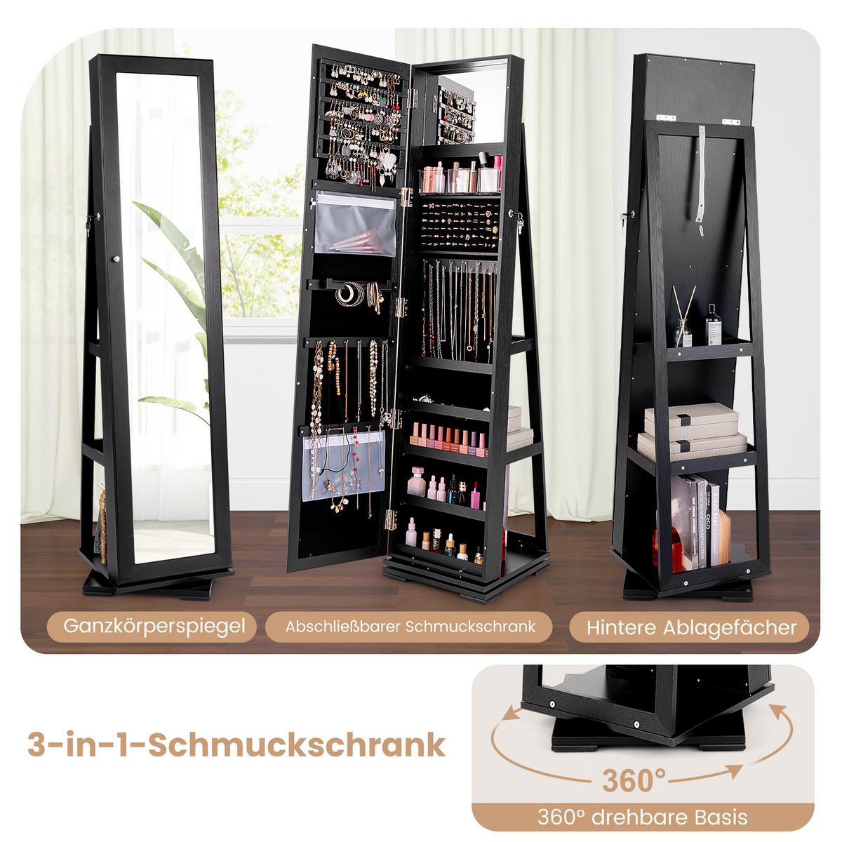 SCHMUCKSCHRANK 161cm Schwarz - Schwarz, Holz (39/161/39cm) - COSTWAY