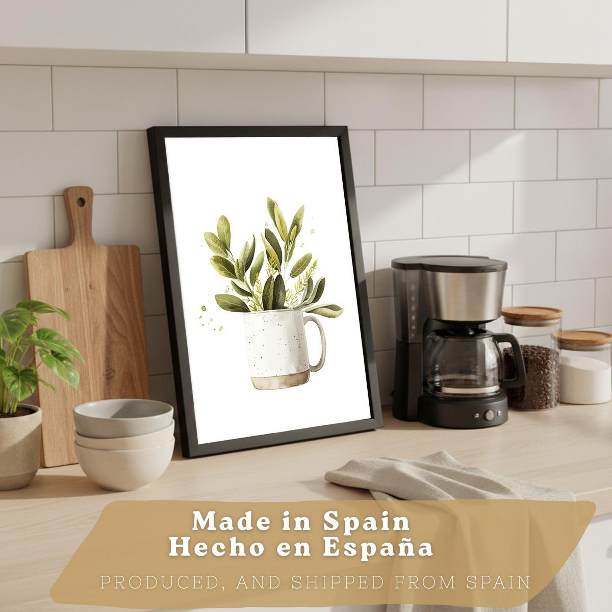 POSTER 4er Set Mediterrane Küchen-Wandbilder Zitronen Knoblauch Oliven Kräuter Aquarell Esszimmer Deko Schwarzer Rahmen A4 - Schwarz, Papier (29.7/1/21cm) - Nacnic