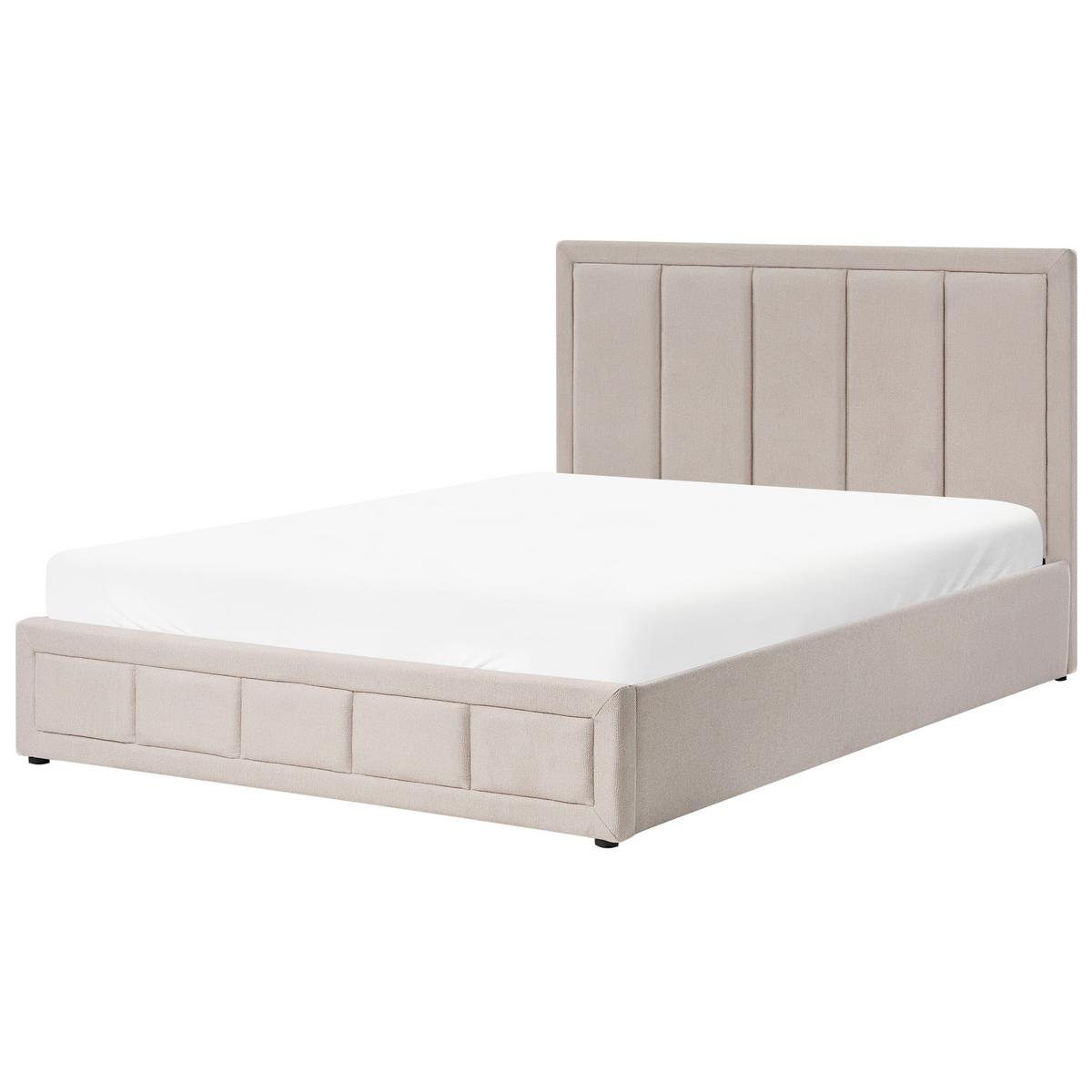 BETT mit Stauraum 160/200 cm Stoff Beige Quiberon - Beige, Textil (160/200cm) - Beliani