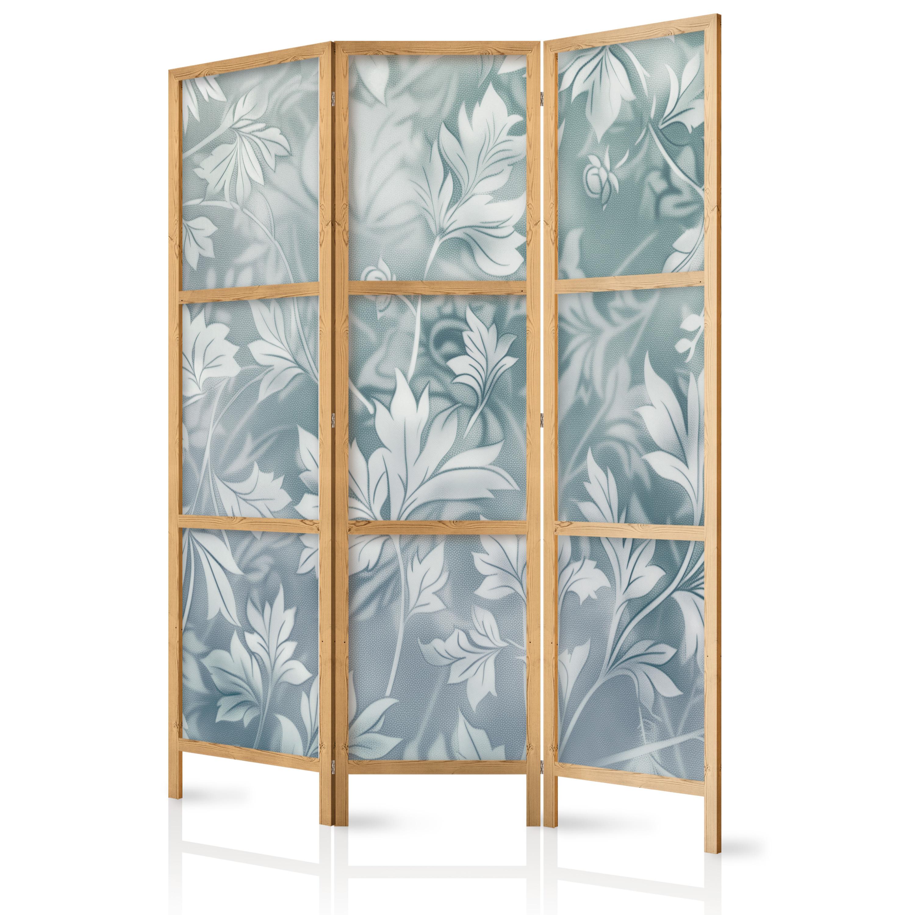 PARAVENT Japanischer 3-tlg 135x172 cm Bl tter - Blau, Holz/Textil (135/172/3cm) - Muralo