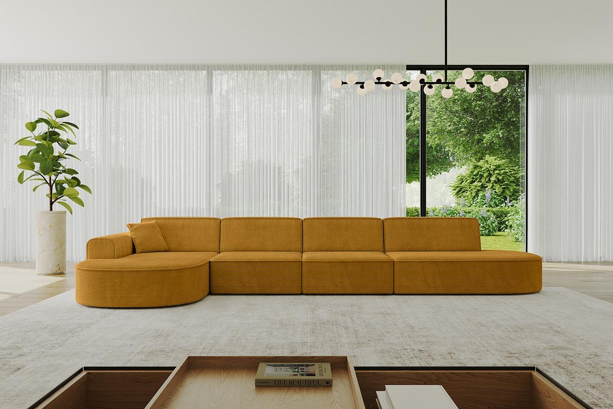 ECKSOFA Ottomane Links MARI-L3 - 413x171x79 cm Senfgelb Cord - Gelb/Schwarz, Holzwerkstoff/Kunststoff (165/406cm) - ALTDECOR