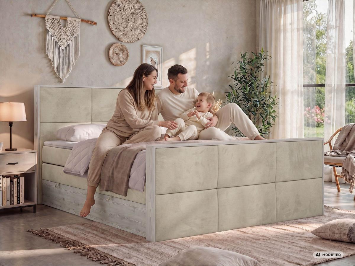 BOXSPRINGBETT DELNOR KING DUO 140/200 - Hellgrau Velvet - Topper Visco - H3 - Hellgrau/Schwarz, Kunststoff/Textil (140/200cm) - MKS