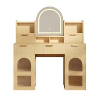 SCHMINKTISCH holzoptik mit LED-Spiegel & Glasvitrinen - Naturfarben, Holzwerkstoff (120/139.5/40cm) - Urban Meuble