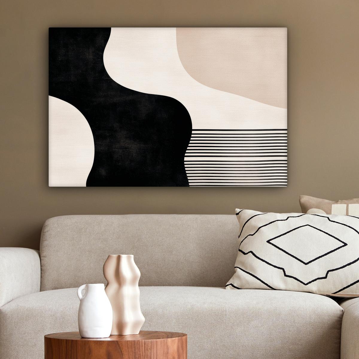 LEINWANDBILD Abstrakt - Japandi - Beige - Modern Gemälde 60x40 cm - Schwarz, Textil (60/40cm) - MuchoWow