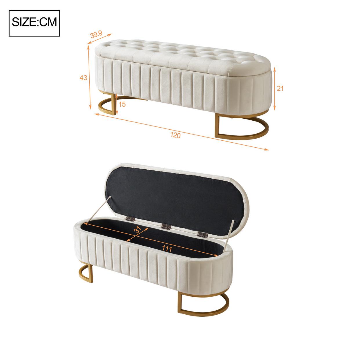 SITZBANK aus Samt Luxuriöse Polsterbank mit Stauraum & Gold-Gestell - Beige, Textil (120/43/39.9cm) - Urban Meuble