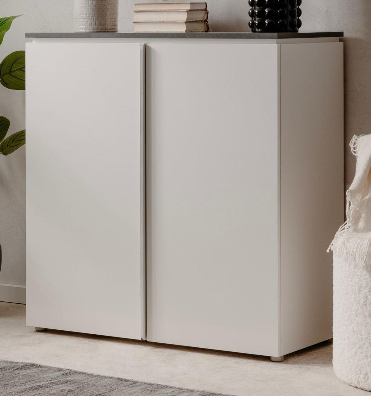 KOMMODE weiß Glanz, grau 89 x 92 cm, Sideboard 2-türig - Chromfarben/Silberfarben, Holzwerkstoff/Kunststoff (88.5/92/40cm) - Furn.Design