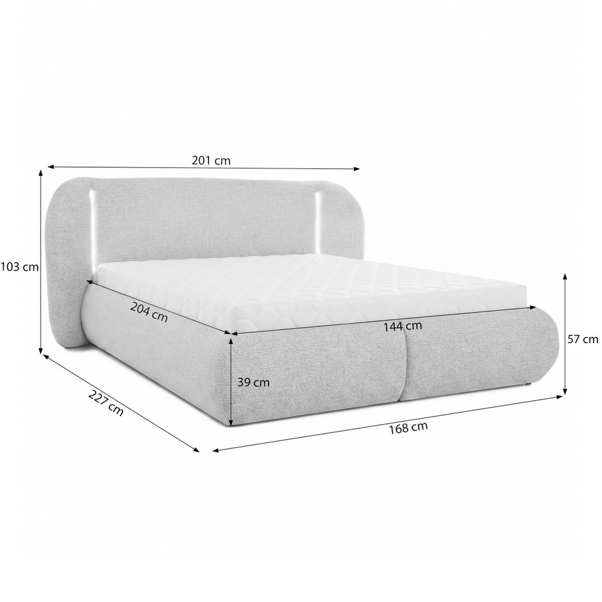 POLSTERBETT Corfu, LED-Beleuchtung, Bettkasten und Taschenfedernmatratze 26 cm, 140x200, Grau - Grau, Textil (140/200cm) - Beautysofa