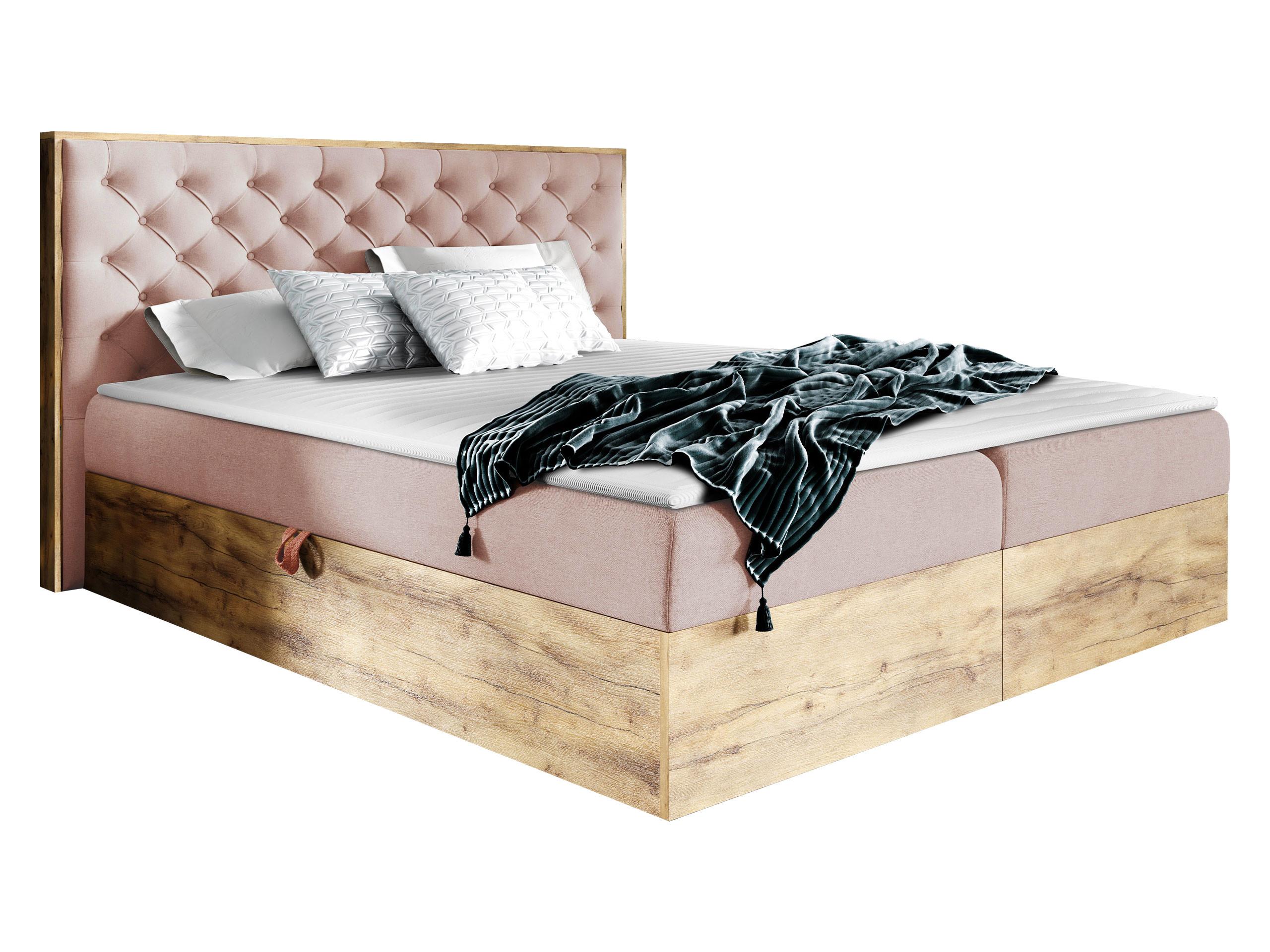 BOXBETT Wood 3 - H3 - Eiche Wotan/Rosa, Holz/Textil (160/200cm) - MIRJAN24
