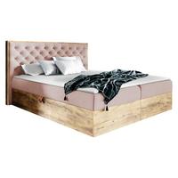 BOXBETT Wood 3 - H3 - Eiche Wotan/Rosa, Holz/Textil (160/200cm) - MIRJAN24