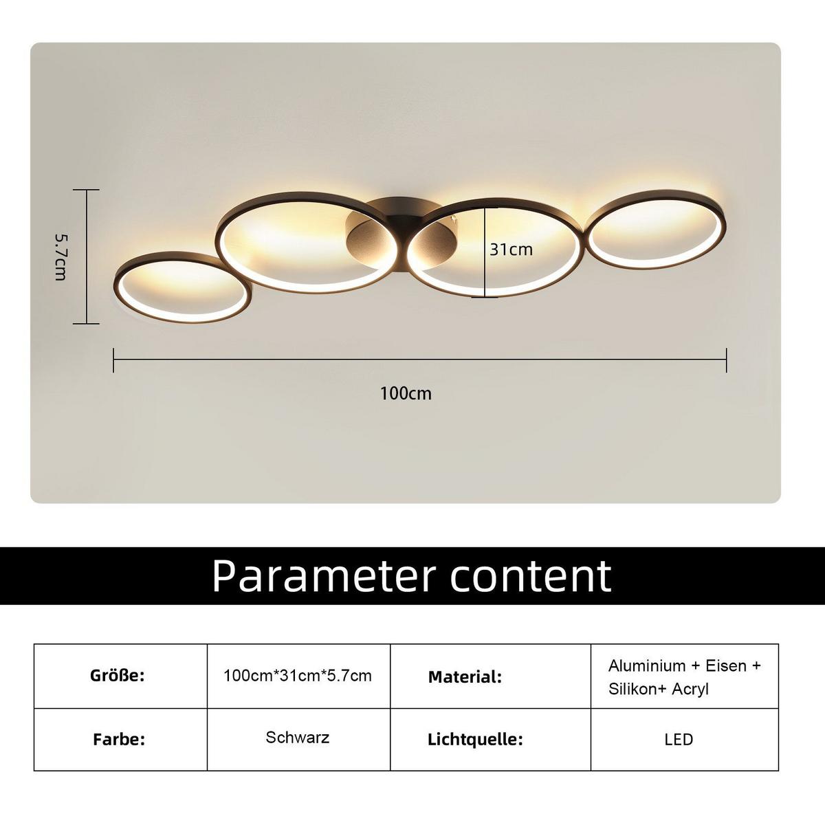 LED-DECKENLEUCHTE Maltby 100/35.5/5.8 cm - Schwarz, Metall (35.5/100/5.8cm) - Nettlife