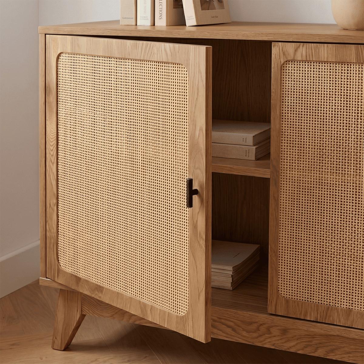 SIDEBOARD 3 Türen mit Naturgeflecht-Front B120 cm - ALIA - Eschefarben, Holzwerkstoff (40/72/46cm) - Calicosy