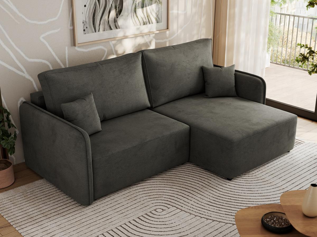ECKSCHLAFSOFA MESTO L Dunkelgrau Velvet - rechts - Dunkelgrau/Schwarz, Kunststoff/Textil (147/227cm) - MKS
