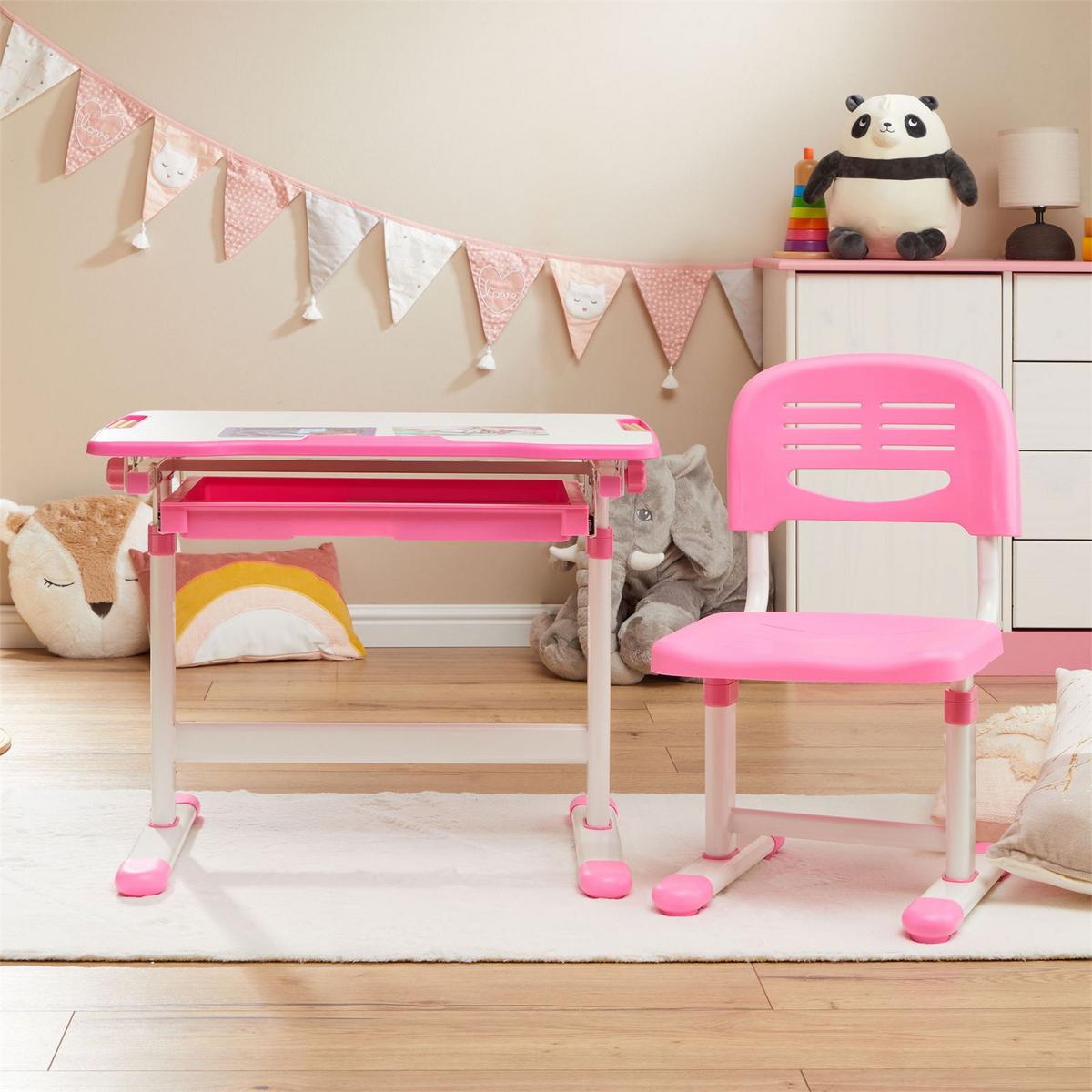 KINDERSCHREIBTISCHSET TUTTO - Weiß/Rosa, Holzwerkstoff/Metall (65/54/47cm) - CARO-Möbel
