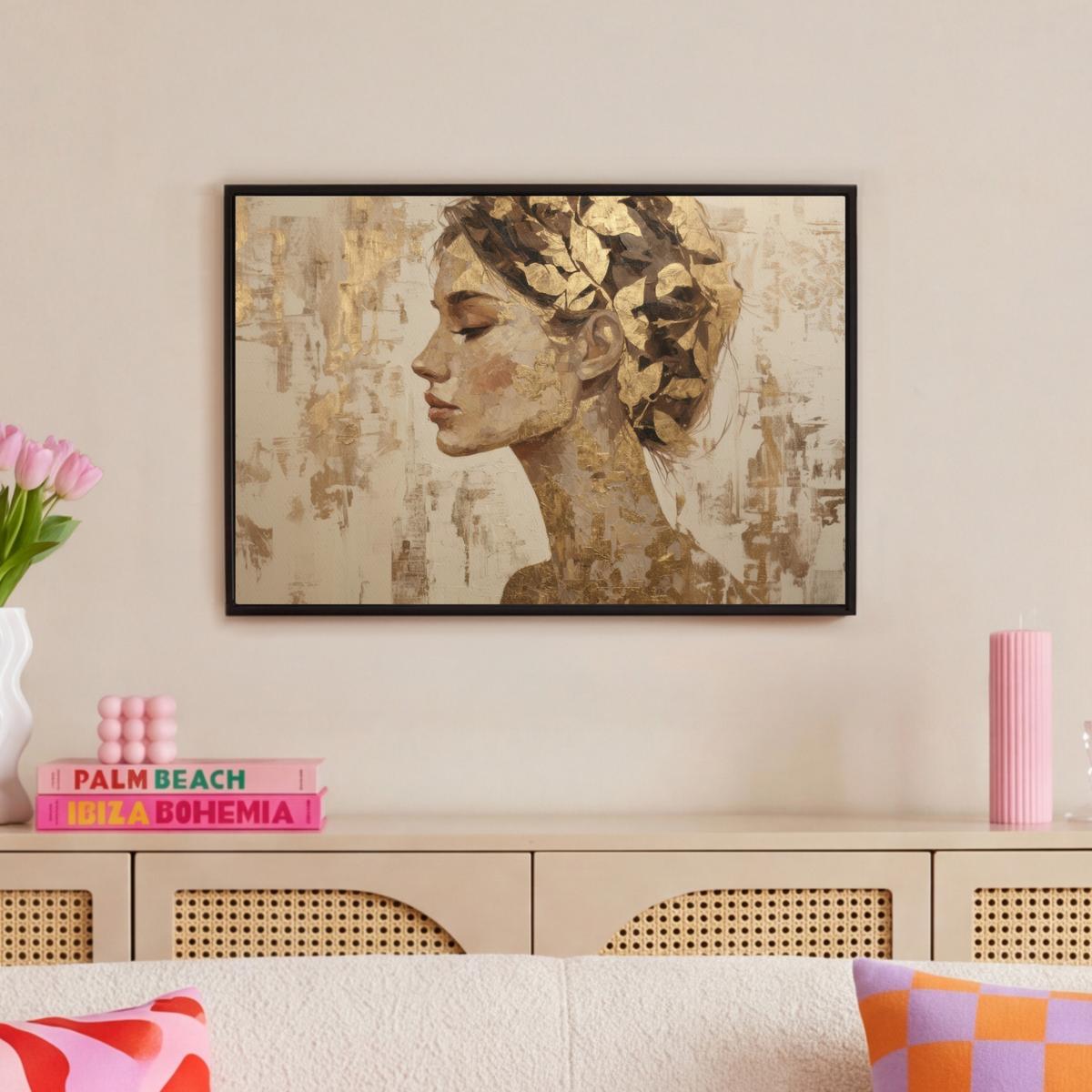 LEINWAND Bilder mit Rahmen - Frau - Gold - Abstrakt - Textur - 60x40 - Goldfarben, Textil (60/40cm) - MuchoWow