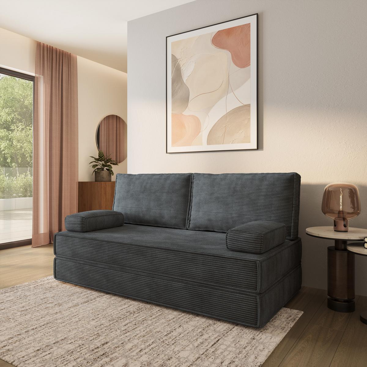 BETTSOFA SILAR aus Schaumstoff Kordstoff Grau Schlaffunktion - Dunkelgrau, Textil (170/86/80cm) - MASSENO
