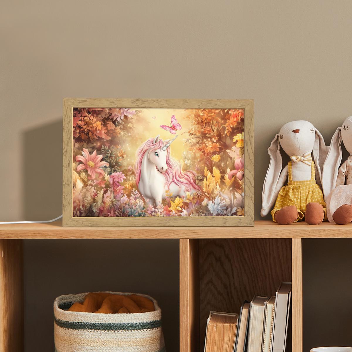 NACHTTISCHLAMPE Einhorn - Blumen - Schmetterling - Rosa 30x20 cm - Beige, Holzwerkstoff (8/30/20cm) - OnlyWow