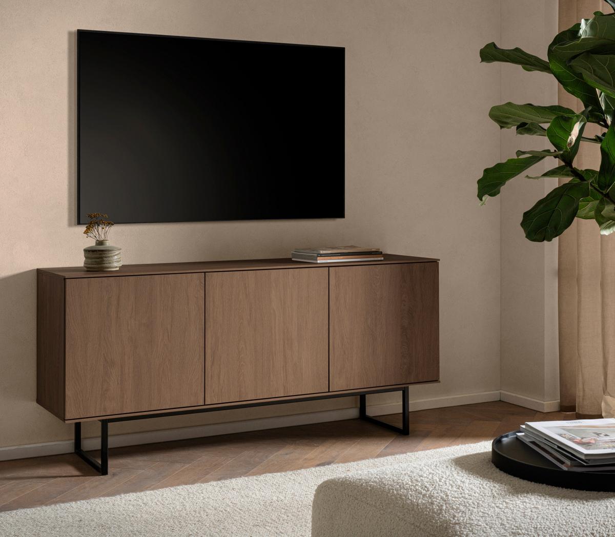 TV-LOWBOARD Nussbaum 150 x 70 cm, TV Unterteil mit Push-to-Open und Komforthöhe - Nussbaumfarben/Schwarz, Holzwerkstoff/Metall (150/70/40cm) - Furn.Design
