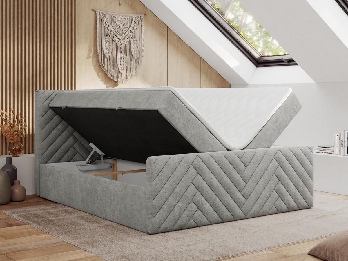 BOXBETT PARIS DUO 200/200 - Hellgrau Struktur - H4 - Hellgrau, Holz/Textil (200/200cm) - MKS