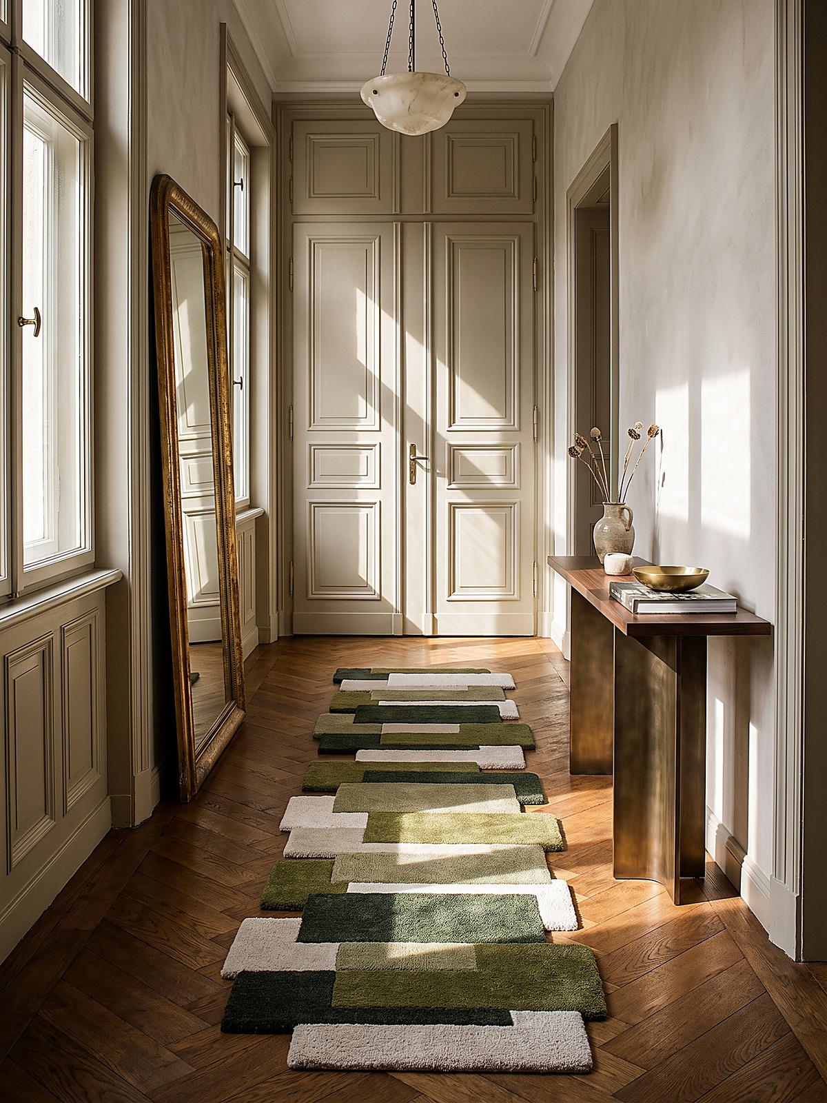 TEPPICHLÄUFER handgetuftet HALLEIN, Farbblöcke, Erdtöne-Grün, 66 x 300 cm - Grün, Textil (66/300cm) - KADIMA DESIGN