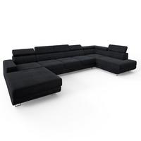 WOHNLANDSCHAFT GAIAN Schwarz Velours-Stoff mit Schlaffunktion - Schwarz, Holz (412/88/190cm) - MASSENO