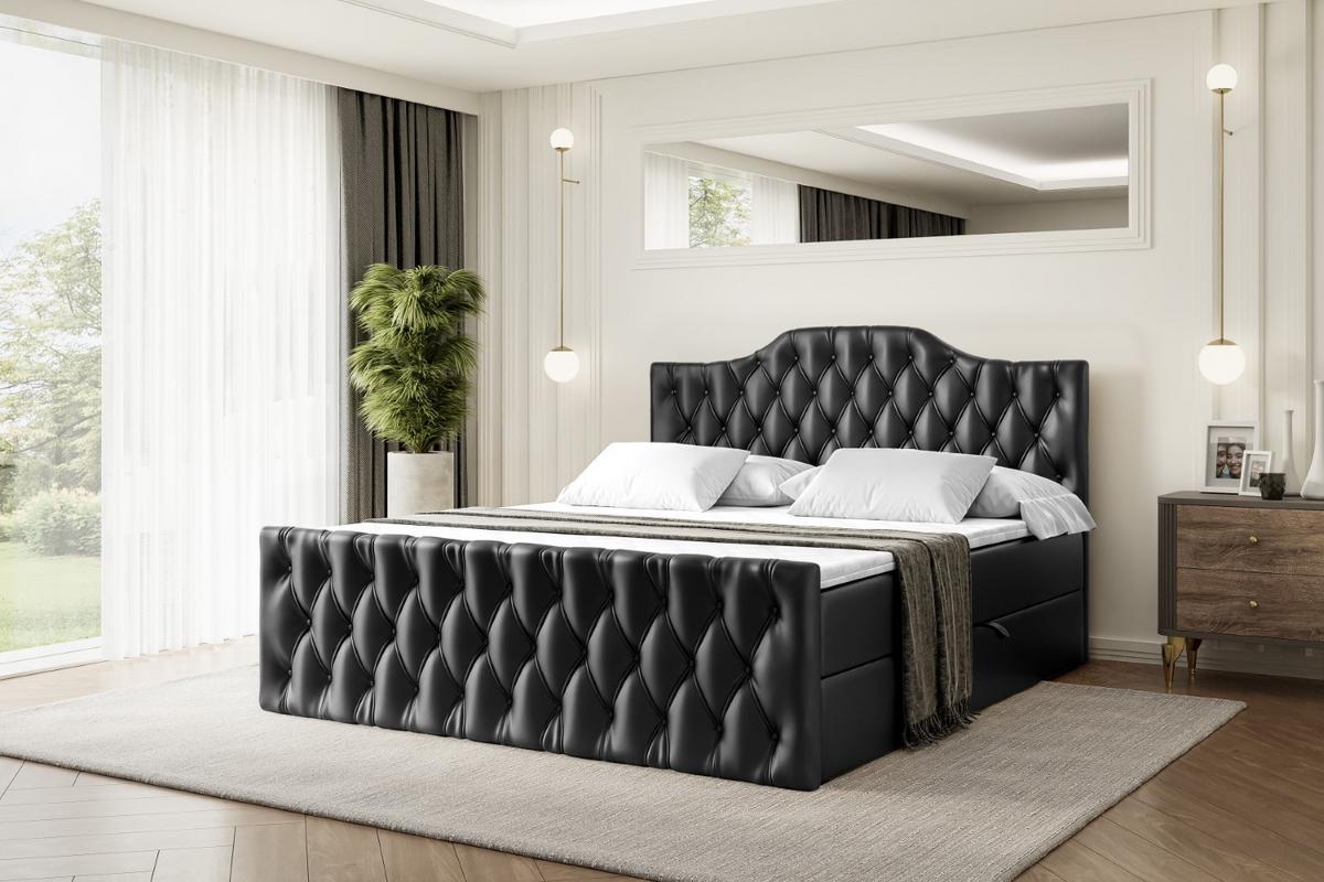BOXBETT VILA-1-Z - 140x200 cm - H3 - Schwarz Hochglanz - Schwarz Hochglanz, Holzwerkstoff (140/200cm) - ALTDECOR