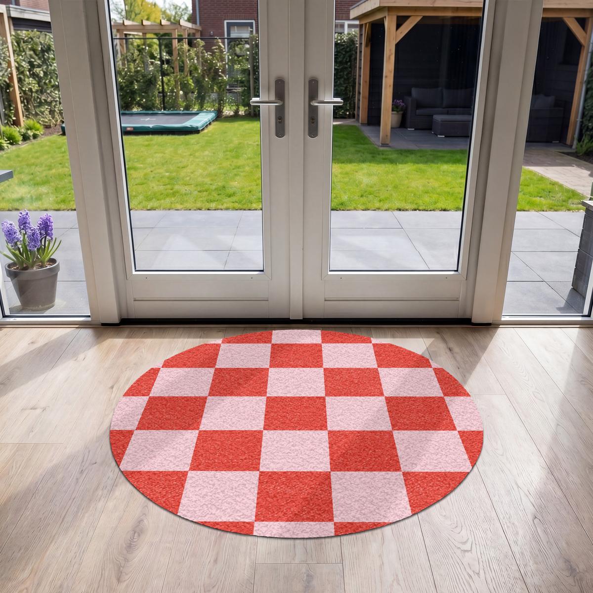 FUSSMATTE Schachbrettmuster - Rot - Rosa - Würfel Türmatte 120x120 cm - Rot, Kunststoff (120/0.4cm) - MuchoWow