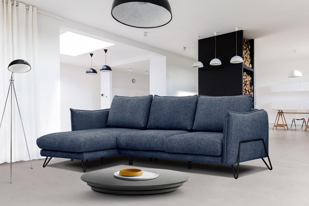 ECKSOFA HOSTEN 4-Sitzer, dunkelblau - Schwarz/Dunkelblau, Holzwerkstoff/Textil (158/269cm) - Wozimo