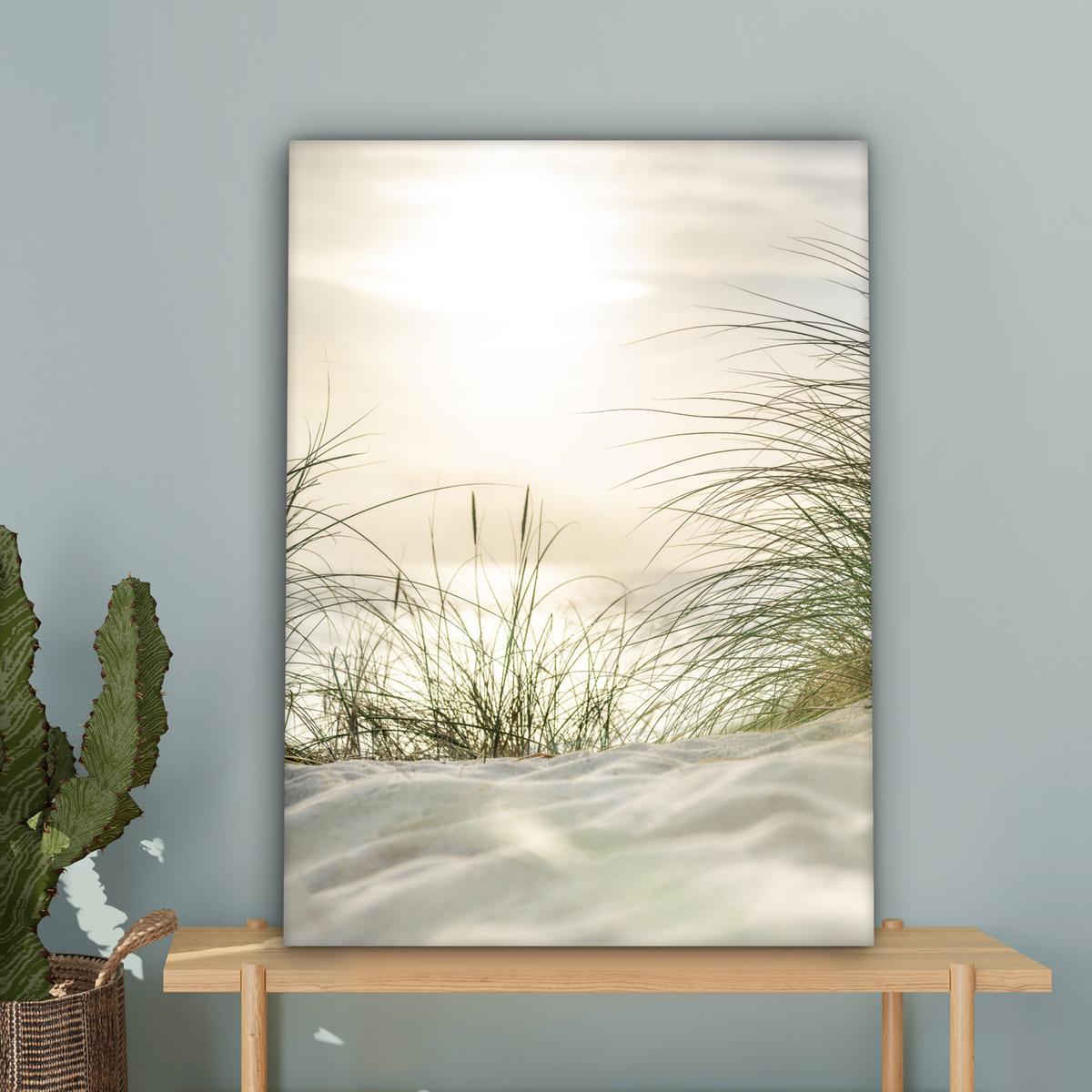 LEINWANDBILD Dünen mit Strandhafer in der Sonne des Nationalparks Schleswig-Holsteinisches Wattenmeer Wandbild Wohnzimmer 60x80 cm - Creme, Textil (60/80cm) - MuchoWow