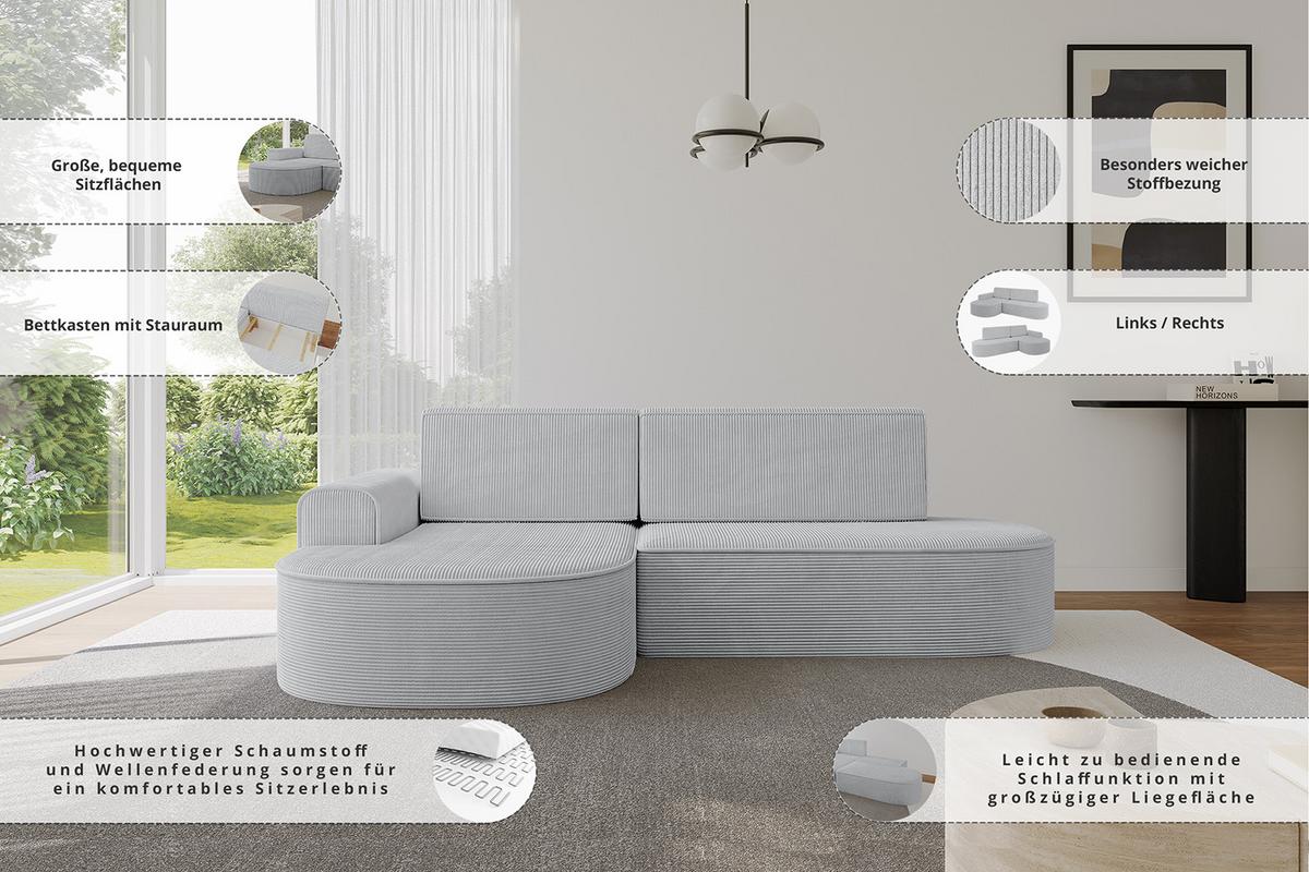 ECKSOFA mit Schlaffunktion und Bettkasten Ottomane Links MARI-L1-S - 283x167x73 cm Braun Tissu - Schwarz/Braun, Holzwerkstoff/Kunststoff (283/167cm) - ALTDECOR