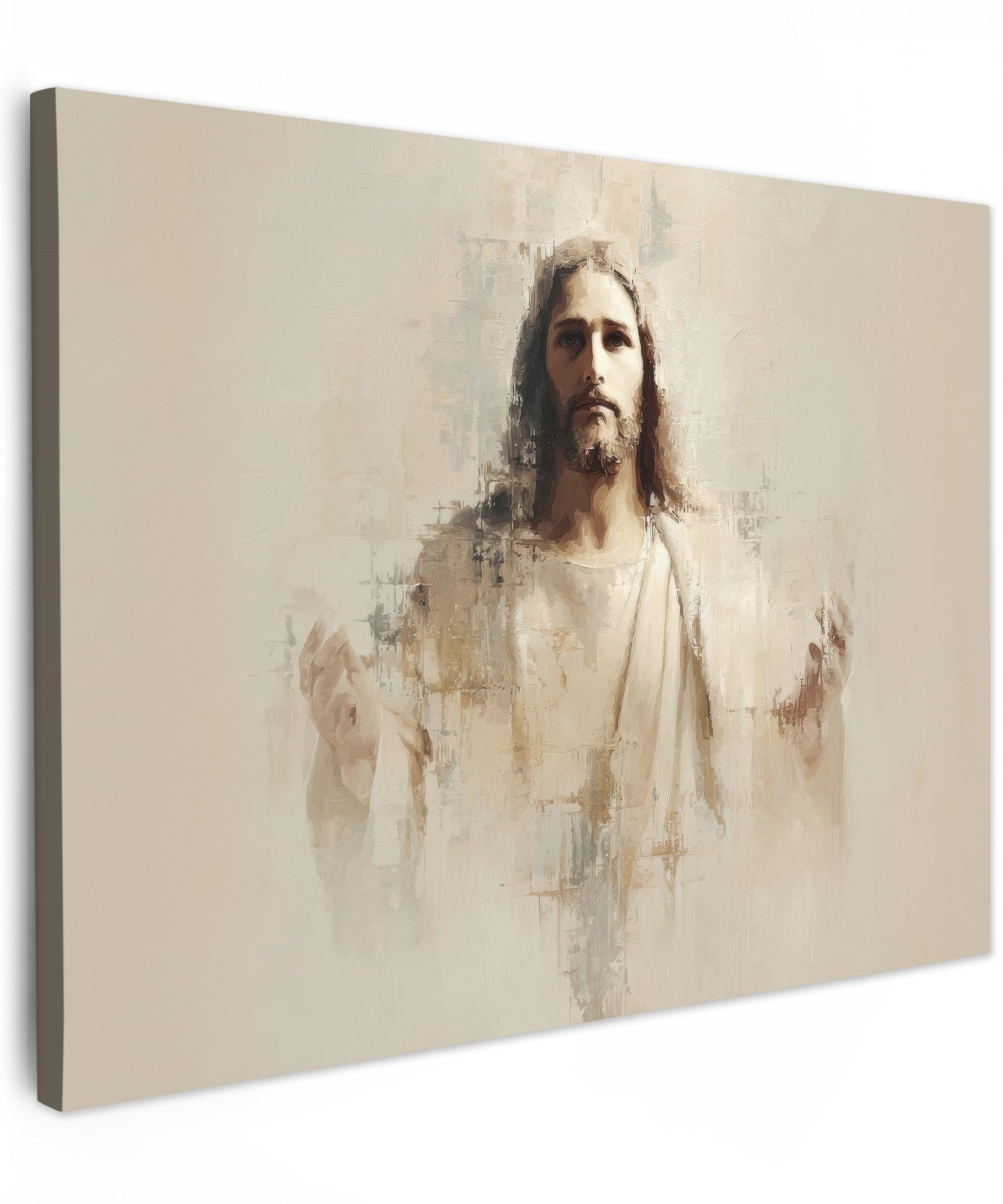 LEINWANDBILD Porträt - Abstrakt - Jesus - Beige Wandbilder 80x60 cm - Beige, Textil (80/60cm) - MuchoWow
